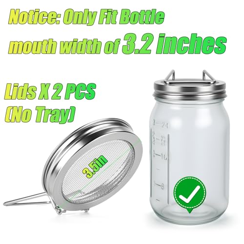 2 Pcs Sprouting Lids for Wide Mouth Mason Jars, Stainless Steel Reusable One-Piece Sprouting Jar Lids Kit with Built-In Stand, Seed Germination Sprouts Growing Kit for Organic Alfalfa & Mung Bean - size: 86mm (2 pcs)