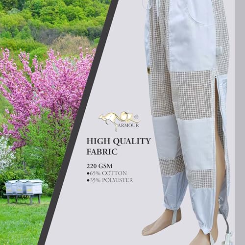 3 Layer Ventilated Beekeeping Pants for Men & Women – Sting-Proof Bee Pants with Leg High Zippers, Pockets, and Comfortable Mesh Protection - size: 4X-Large