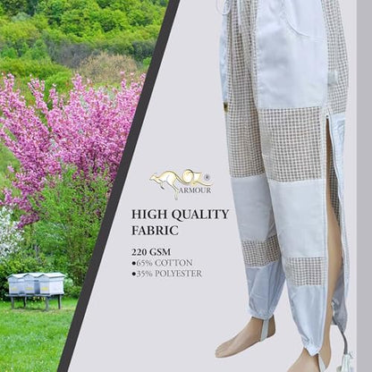 3 Layer Ventilated Beekeeping Pants for Men & Women – Sting-Proof Bee Pants with Leg High Zippers, Pockets, and Comfortable Mesh Protection - size: XX-Large