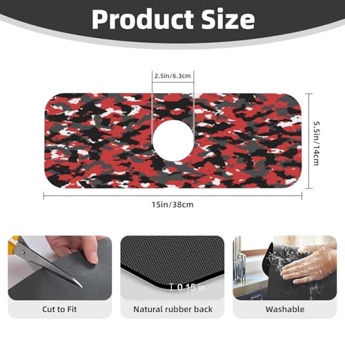 Red Black Camouflage Faucet Mat For Kitchen Sink, Absorbent Countertop Protector, Quick Dry Sink Splash Guard Pad, Waterproof Draining Mat 15" X 5.5" - color: Style 6