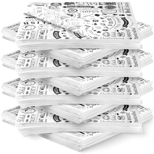 600 Pcs 12 x 12 Inch Deli Wax Paper Sheets Grease Resistant Tray Basket Liners Newsprint Paper Water and Grease Proof Sandwich Wrapping Square Hot Dog Wrappers for Food Baking (White) - color: White