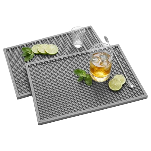 ZJWZLG Bar Mat 18"X12"(2 Pcs) Non-Slip Rubber Bar Mat, Spill Proof & Design,Easy to Clean Textured Surface forHome Bar,Coffee Station, Bartending - Protects Countertops & Glassware(Gray). - color: Grey-2pcs, size: 18" x 12"