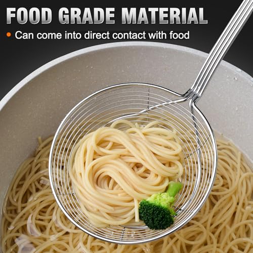 Walfos 7 inch Extra Large Spider Strainer - Stainless Steel Fryer Scoop & 4 in Skimmer Spoon, Set of 2 - Kitchen Spider Skimmer Strainer With Handle, For Cooking, Frying, Pasta, Egg, Foam - size: 2 pcs (7" Strainer , 4" Skimmer)