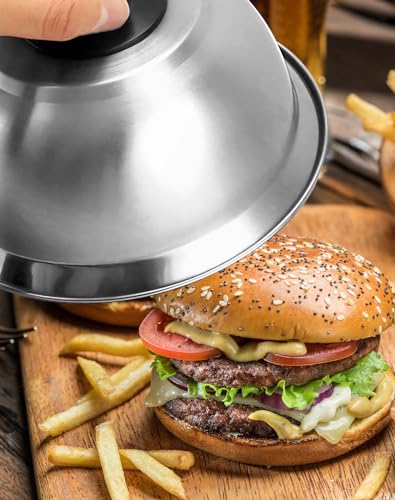 QWORK 6" Burger Covers Small Cheese Melting Dome, 3 Pack Stainless Steel Food Cover for Burger, Steak