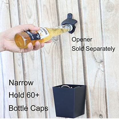 Black Bottle Cap Catcher Wall Mounted Narrow 3-1/2“ Stainless Steel Beer Cap Bucket Screw in Wood Post Fridge - color: Black