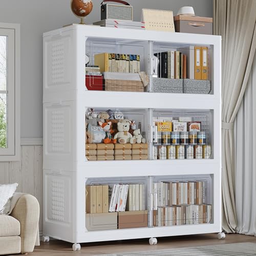 120GAL Storage Bins with Lid and Wheels, Collapsible Storage Box with Dividers, Foldable Plastic Cabinets for Room Kitchen, Stackable Closet Organizers and Storage Drawer, 3 Pack White - color: White, size: 40Gal-3Pack