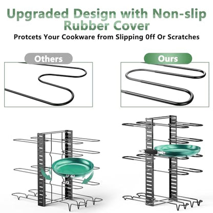 ORDORA Pots and Pans Organizer under Cabinet, 8 Tier Pot Organizers Rack Expandable 11.65" to 19.02" Height with 3 DIY Methods, Adjustable Pan Organizer inside Cabinet Kitchen Storage Organization - style: L-19.02"H-LightDuty