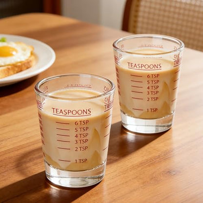 GLASKEY 2 Pack Shot Glasses Measuring Cup,Espresso Shot Glass with 4 Kind of Scale (OZ/ML/TSP/TBSP),Dishwasher Safe,Perfect for Coffee,Cocktails and Kitchen Use (Red) - color: 2 Pack-Red