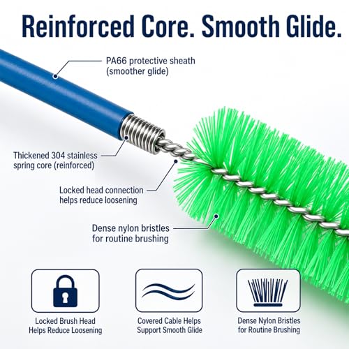 CPAP Hose Brush Set, 6.5 ft Dual-Ended CPAP Hose Brush for 22 mm & 15 mm Tubing, CPAP Hose Cleaner Brush & Tube Cleaning Brush with Detail Brush for Mask Openings, Elbows & Connec - color: Double-ended