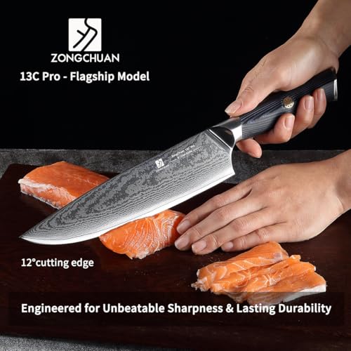 Chef Knife,8inch Damascus knife,67-Layer High Carbon Stainless Steel Kitchen Knife,Professiona Sharp Cutting Knives with Ergonomic G10 Blue Black Handle,Gift Box for Home and Kitchen Birthday Gift - style: 13C pro Chef Knife(Blue Black)