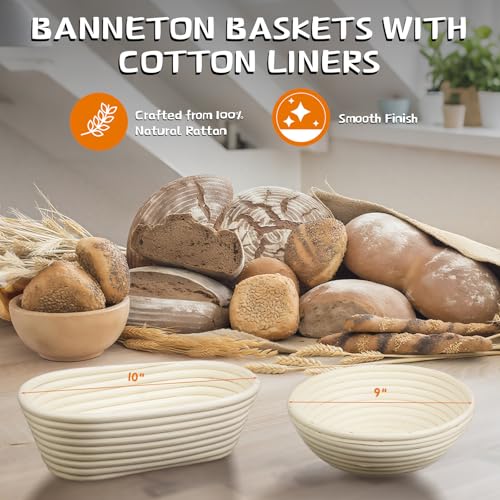 Dimpola Banneton Bread Proofing Basket - Banneton Basket Set Sourdough Proofing Basket Round Proofing Bowls Handmade Rattan Baskets and Liners (Oval & Round Gift Set) - style: Oval & Round Gift Set