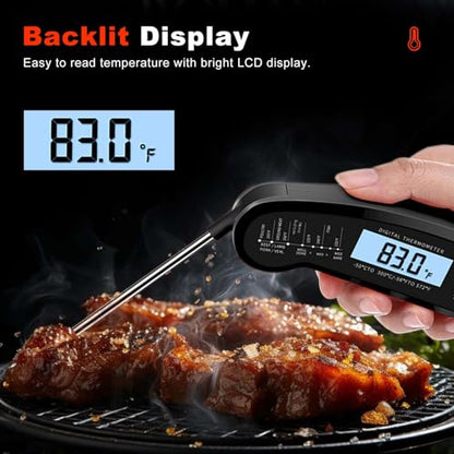 Digital Instant Read Food Thermometer with Backlight, LCD Display, Calibration Function, Built-in Bottle Opener for Grilling, BBQ, Turkey, Candy, Liquid Temperature Measurement, Black - color: Black