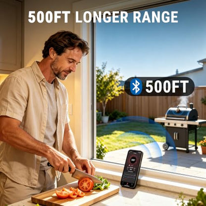 TempPro Bluetooth Grill Thermometer with LCD Display & App Alerts, 500FT Wireless Temperature Gauge for Smoker, Kettle, Kamado, Pellet, Gas Grills, 0.3 Inches Universal Sensor Fits Most Lids