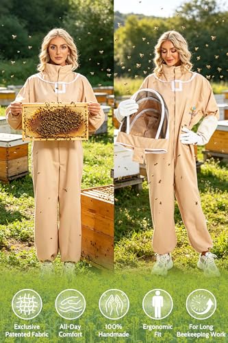 ANDES Bee Suit for Men Women, Full Body Sting Proof Beekeeping Suit with Gloves & Round Protective Veil Professional & Beginner for Apiary Backyard, Halloween Costume（L） - size: L for5'7"-5'11"