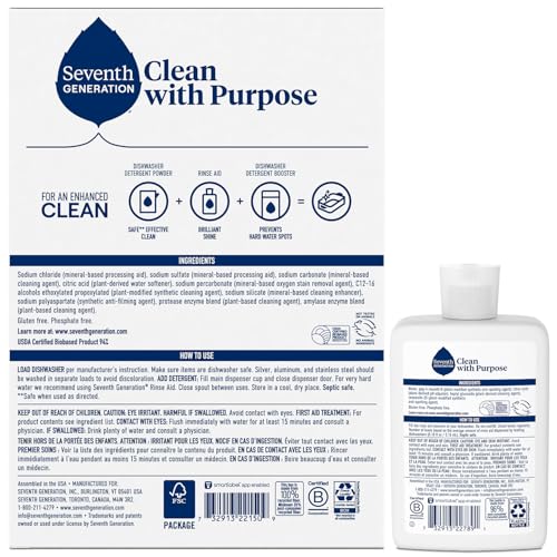 Seventh Generation Dishwasher Detergent Powder + Rinse Aid, Free & Clear | Dish Detergent 2-Pack + Power+ Rinse Aid | Biodegradable, Plant-Based & Chlorine-Free, Septic Safe Dishwashing Supplies - size: 30 Ounce (Pack of 3)