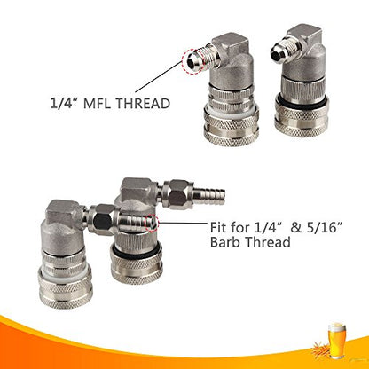 OneBom Ball Lock Disconnect, Gas & Liquid Corny Keg Fittings, MFL 1/4’’ Threaded with 5/16’’ Stainless Steel Barbed & Hose Clamp (MFL Thread) - color: MFL Thread