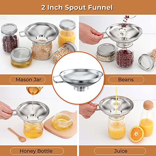 Pisol Canning Funnel for Wide Mouth and Regular Mason Jars, Stainless Steel Kitchen Use Funnels with Strainer for Filling Bottles, Metal Funnel Set for Oil Power Jam Grains Dry & Wet Ingredients