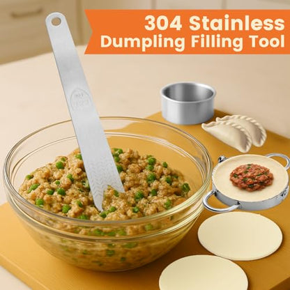 3-in-1 Stainless Steel Dumpling Maker Set - 3 Sizes with Cutters & Scoop | 3", 3.4", 3.8" sizes. Dishwasher-safe. Non-stick, no rust. Asian, empanada, pierogi. - size: small