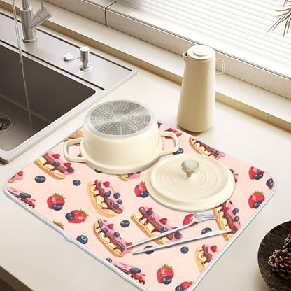 ALAZA Cheese Cake Blueberry Fruit Dish Drying Mats Absorbent Microfiber Drying Pad Kitchen Countertop Draining Mat 16 x 18 Inches - size: 16" x 18"