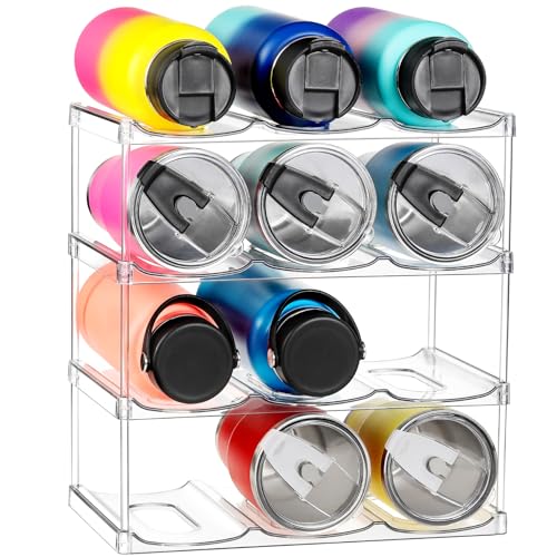 LARGER Compartment - Stackable Water Bottle Organizer Holder - for Stanley & Others' Large Tumbler - Clear Wine Rack, Cup Bottle Holder for Cabinet Home Countertop Fridge Pantry Shelf, 4 Tier Hold 12 - size: 4 Tier - Hold 12