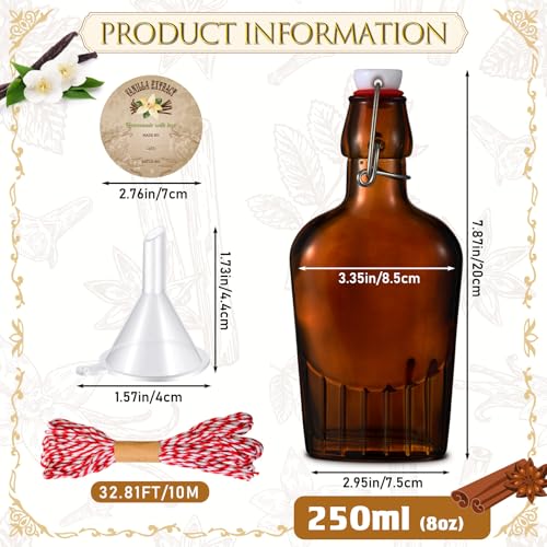 Uiifan 2 Pack 8 oz Vanilla Extract Bottles with Swing Top Flask Whiskey Pocket Amber Glass Flask for Homemade Vanilla Extract Lemon Kombucha Water Apply Christmas Wedding Gift (Amber) - color: Brown, size: 8 oz
