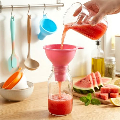 4 Pack Silicone Funnel, 3 Inch Wide Mouth Funnel for Kitchen Use Filling Bottles Flexible Kitchen Funnels for Home Restaurant Squeeze Bottles Jars Cans Water Liquid Oil or Powder Transfer