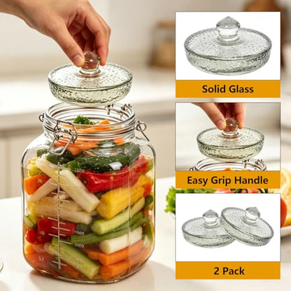 Glass Fermentation Weight with Easy Grip Handle,2 Pack Large and Heavy Fermenting Weights for 3.9inch Wide Opening Gallon Jars,Dishwasher Safe - size: Large