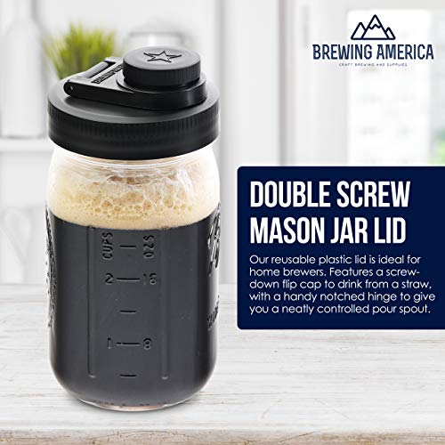 Mason Jar Lids Wide Mouth Plastic 4 pack-USA Made-Flip Cap Screw Top Pour Spout Drink Hole - Leak-proof for Ball, Kerr, Azure Canning Jars - Airtight for Drinks to Go and Controlled Pouring - Black - color: Black