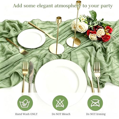 16 Pack Sage Green Cheesecloth Table Runner 10FT Boho Gauze Cheese Cloth Table Runner Long Rustic Sheer Table Runners for Wedding Bridal Baby Shower Birthday Party Table Decorations - style: Sage Green
