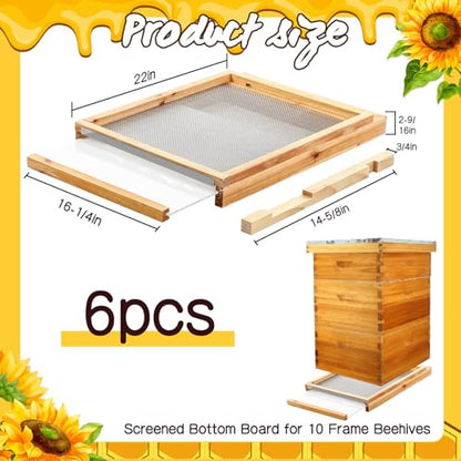 DoubleFill 6 Pcs 10 Frame Beehive Screened Bottoms Board Dipped in Beeswax with Entrance Reducer Beeswax Wood Screeneds Bottom Boards for Beekeeping Supplies (Plastic Screened Bottom Board)