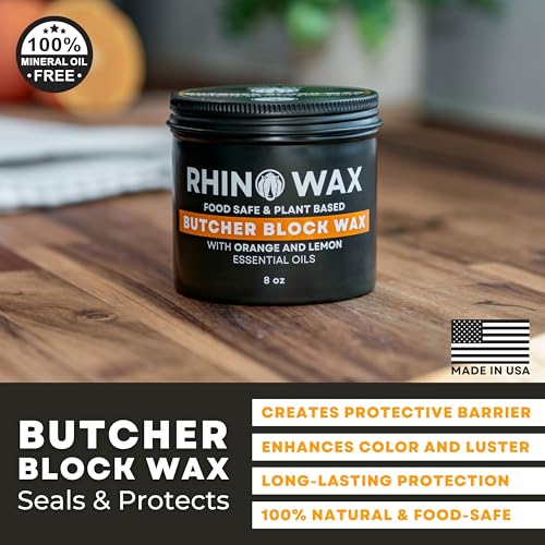 Rhino Wax Butcher Block Conditioner Wax - Large Size (8oz) - Natural Blend of Oils & Waxes (NO Mineral Oil) - Conditions, Seals, Protects, Food Safe - Butcher-Block Countertops - Made in the USA - size: 8 Ounce