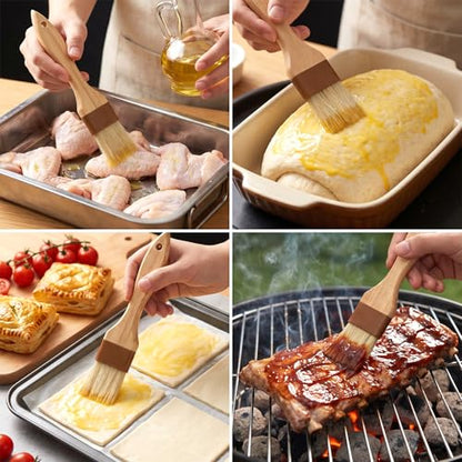 2PCS Pastry Brushs for Baking, Basting Brush for Cookings Natural Boar Bristle Butter Brush for Cooking-Wooden Handle Non-Shedding Food Grade Cooking Brushs for Butter, Oil Baking (0.9 Inch,1.1 Inch)