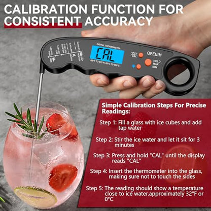 QPEUIM Meat Thermometer Digital Black | Instant Read Food Thermometer, Waterproof, Backlight, For Grilling, Cooking, BBQ, Deep Fry, Turkey, Candy - color: Black 02