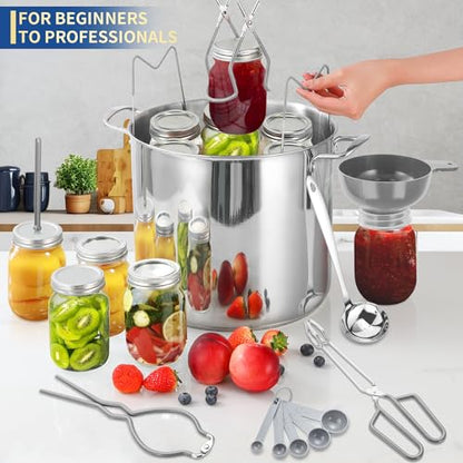 Canning Supplies Starter Kit,Canning Kit for Beginners of 9 with Jar Lifter，Wide Mouth Funnel,Wrench,Tongs,Lid Lifter,Bubble Popper,Canning Labels,ladle,Measuring spoon-Gray - color: X9-Gray