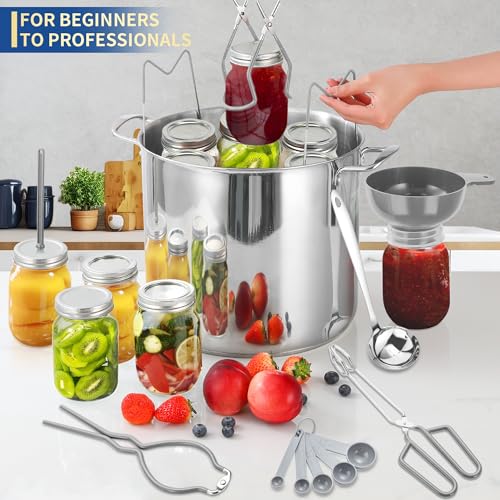 Canning Supplies Starter Kit,Canning Kit for Beginners of 9 with Jar Lifter，Wide Mouth Funnel,Wrench,Tongs,Lid Lifter,Bubble Popper,Canning Labels,ladle,Measuring spoon-Gray - color: X9-Gray