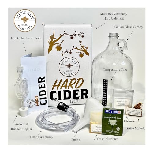Hard Cider Making Kit - 1 Gallon Reusable Homebrew Set to Make Hard Apple Cider- Must Bee Company - size: Hard Cider Kit 1 Gallon Starter Set