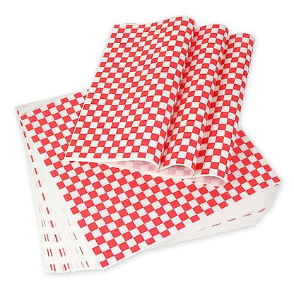 100pcs Deli Paper Sheets 12x12", Premium Food Basket Liners, Grease Resistant Wax Paper Sheets for Food, Classic Checkered Sandwich Wrapping Paper for Party, Festival and Outdoors, JIRNGLA - color: Red & White Checkered
