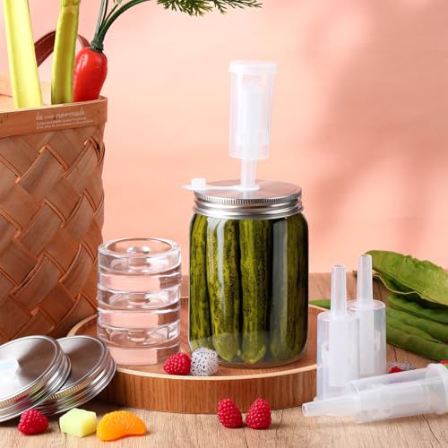 8 Set Fermentation Kit for Wide Mouth Mason Jar Pickling Sauerkraut Kit with 8 Airlocks, 8 Fermenting Lids, 8 Glass Weights, 8 Silicone Rings & Grommets (Jars Not Included)