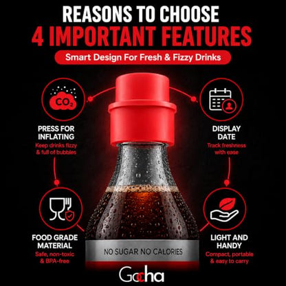 GOCHA 2 PCS Vacuum Soda Bottle Stoppers, Silicone Fizz Keeper Caps, Carbonation Preserver for Soda, Sparkling Water, Soft Drinks & Beer Bottles, Reusable Leak Proof Bottle Sealer | (Red) - color: Red