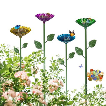 Bee Watering Station for Garden with 20 Marbles,Butterfly Watering Station for Outdoor Decor in Flower Design,Water Feeder to Attract Pollinators(Red,Green,Blue,Yellow) - style: Classic Style