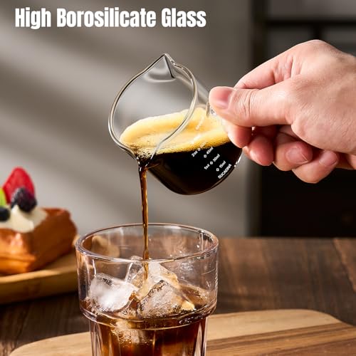 gegewawa Espresso Cups Set of 2 with Handle, 2.5 OZ Double Spout Espresso Shot Cups Glass Measuring Cup with Dual Scale, Espresso Shot Glass with V-Shaped Mouth, Espresso Accessories