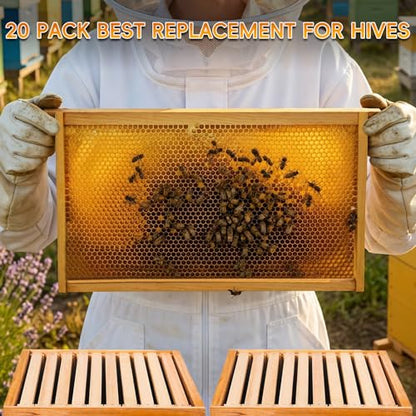 20 Pack Bee Frames Deep Unassembled, Wooden Beehive Frames with Plastic Beeswax Coated Foundations for Deep Brood Box (Yellow) - color: Yellow, size: 20 Pack