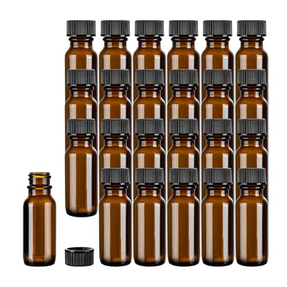 Restaurantware Vetri 0.5 Ounce Boston Glass Bottles, 48 Sample Bottles With Black Phenolic Caps - Dishwashable, Round, Amber Glass Bottle, For Potion, Juice, Ginger Shots, Whiskey, Liquids - color: Amber, size: 0.5 oz