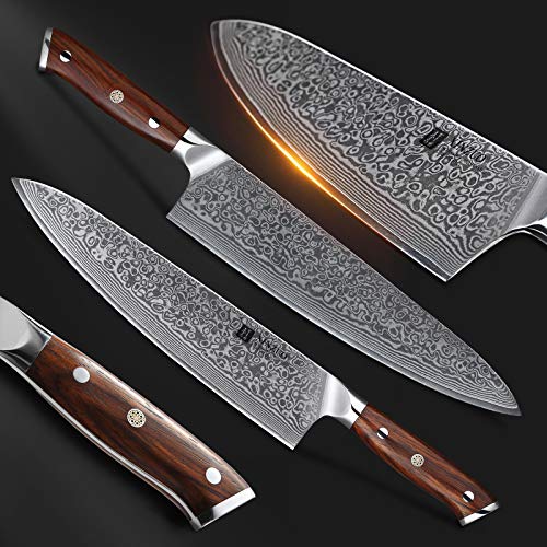 XINZUO 10 Inch Damascus Chef Knife Kitchen Knife Sharp Gyuto Knife Stainless Steel Fashion Professional Chef's Knife with Rosewood Handle - size: 10 inch Chef Knife