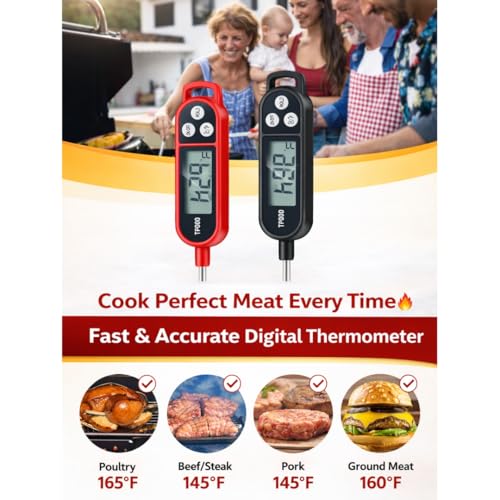 Digital Food Thermometer Combo Pack of 3 | Black+White+Red | Instant Read Meat Probe for Cooking, BBQ, Grill, Oven, Air Fryer | Waterproof Kitchen Thermometer with Long Stainless Steel Probe - color: Malti Color 3in1 combo pack (Red+Black+White)