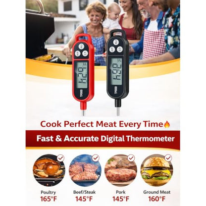 Digital Food Thermometer Combo Pack of 3 | Black+White+Red | Instant Read Meat Probe for Cooking, BBQ, Grill, Oven, Air Fryer | Waterproof Kitchen Thermometer with Long Stainless Steel Probe - color: Malti Color 3in1 combo pack (Red+Black+White)