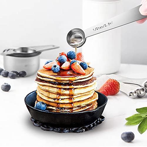 21 Pcs Stainless Steel Measuring Cups and Spoons Set, Wildone Stackable Metal Measuring Cups and Spoons for Cooking & Baking, Includes 7 Cups, 9 Spoons and 5 Mini Spoons - color: Silver