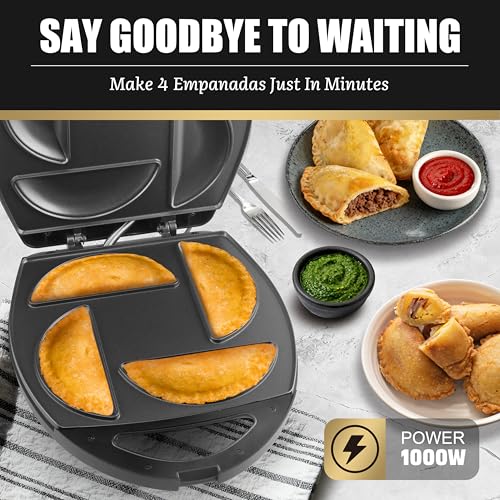 FineMade Electric Empanada Maker Machine with Press Mold, Large Dumpling Maker, Pierogi Maker Press Machine, Make 4 Psc of 6 Inches Large Empanadas, Jamaican Beef Patties,Calzones, Pocket Pies - style: Empanada maker