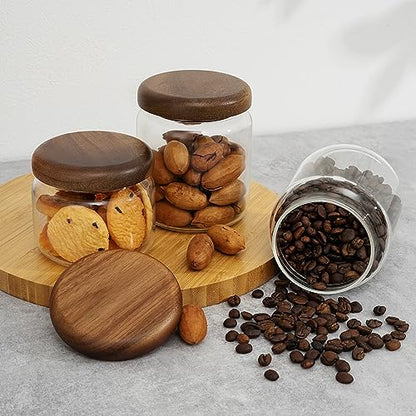 1 PC Small Glass Storage Jars with Airtight Lids, 10 fl oz (300ml) coffee container with Wooden Lid, Glass Pantry Canister for Beans, Rice, Sugar and etc - color: clear-（1PC，10FL OZ/300ML）
