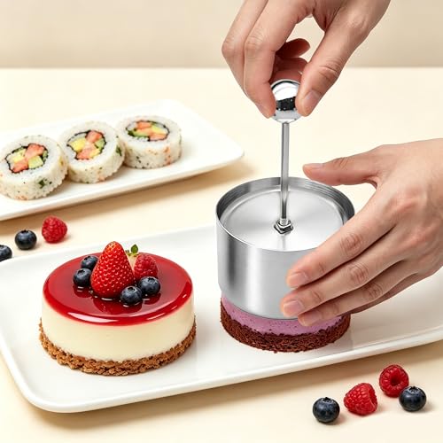3 Pcs Cake Ring Molds for Cooking with 3 Pusher - Sizes 2-3In Mini Round Baking Rings, Stainless Steel Food Molds Rings for Small Mousse Cheesecake Pastry Crumpets